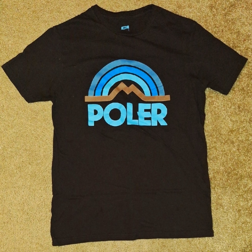 Poler Black Tee with Blue and Brown Design